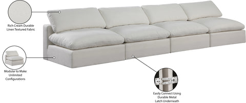 Farrah 156" Cream Linen Textured Fabric Upholstered Armless Sofa, 4-Piece