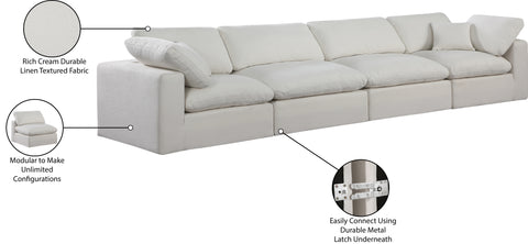 Farrah 158" Cream Linen Textured Fabric Upholstered Sofa, 4-Piece