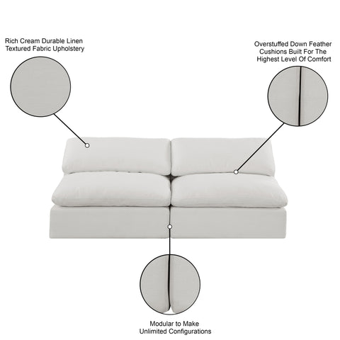 Farrah 78" Cream Linen Textured Fabric Upholstered Armless Sofa, 2-Piece
