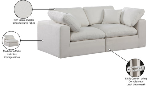 Farrah 80" Cream Linen Textured Fabric Upholstered Sofa, 2-Piece