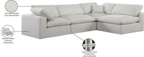 Farrah 119" Cream Linen Textured Fabric Upholstered Sectional, 4-Piece (Style 2)
