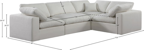 Farrah 119" Cream Linen Textured Fabric Upholstered Sectional, 4-Piece (Style 3)