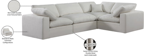 Farrah 119" Cream Linen Textured Fabric Upholstered Sectional, 4-Piece (Style 3)