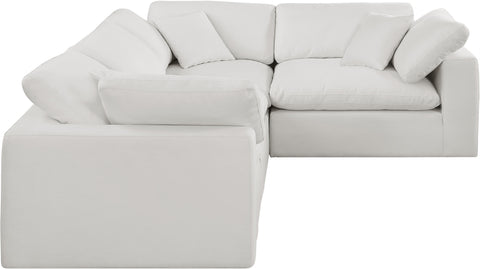 Farrah 119" Cream Linen Textured Fabric Upholstered Sectional, 4-Piece (Style 3)
