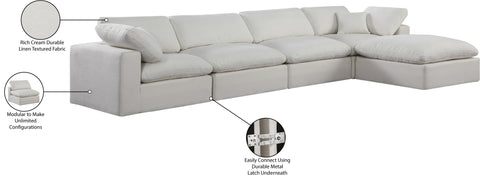 Farrah 158" Cream Linen Textured Fabric Upholstered Sectional, 5-Piece