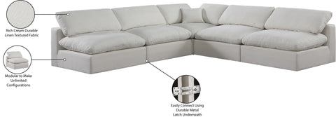 Farrah 118" Cream Linen Textured Fabric Upholstered Sectional, 5-Piece