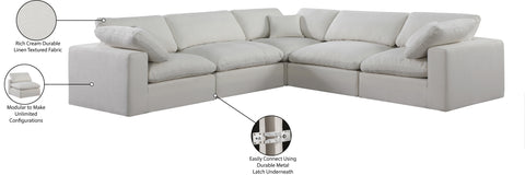 Farrah 119" Cream Linen Textured Fabric Upholstered Sectional, 5-Piece