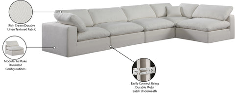 Farrah 158" Cream Linen Textured Fabric Upholstered Sectional, 5-Piece (Style 2)