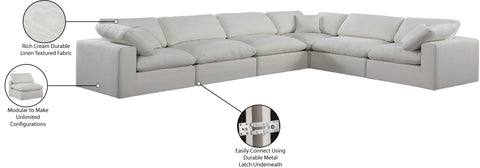 Farrah 158" Cream Linen Textured Fabric Upholstered Sectional, 6-Piece