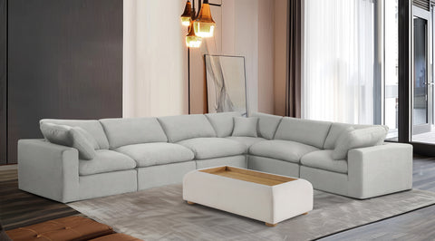 Farrah 158" Cream Linen Textured Fabric Upholstered Sectional, 6-Piece