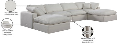 Farrah 158" Cream Linen Textured Fabric Upholstered Sectional, 6-Piece (Style 2)