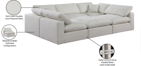 Farrah 119" Cream Linen Textured Fabric Upholstered Sectional, 6-Piece