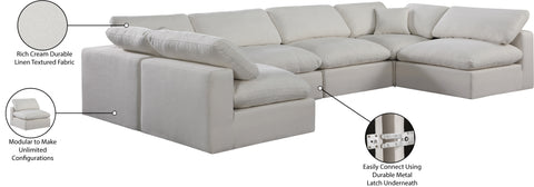 Farrah 158" Cream Linen Textured Fabric Upholstered Sectional, 6-Piece (Style 3)