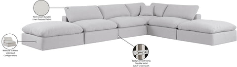 Farrah 157" Cream Linen Textured Fabric Upholstered Sectional, 6-Piece