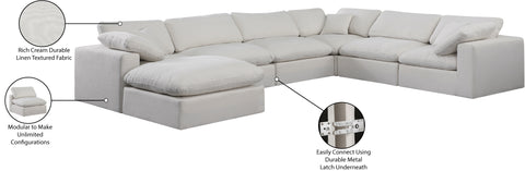 Farrah 158" Cream Linen Textured Fabric Upholstered Sectional, 7-Piece