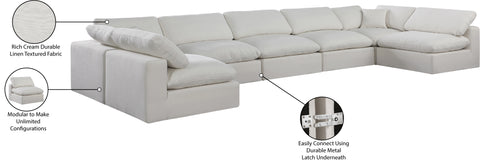 Farrah 197" Cream Linen Textured Fabric Upholstered Sectional, 7-Piece