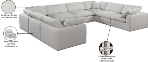 Farrah 158" Cream Linen Textured Fabric Upholstered Sectional, 8-Piece