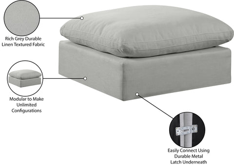 Farrah Grey Linen Textured Fabric Upholstered Ottoman, 1 Piece