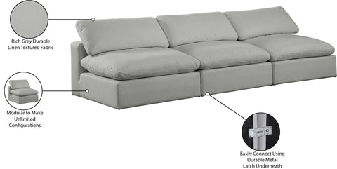 Farrah 117" Grey Linen Textured Fabric Upholstered Armless Sofa, 3-Piece