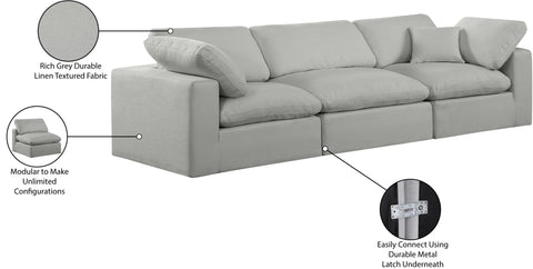 Farrah 119" Grey Linen Textured Fabric Upholstered Sofa, 3-Piece