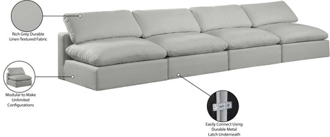 Farrah 156" Grey Linen Textured Fabric Upholstered Armless Sofa, 4-Piece