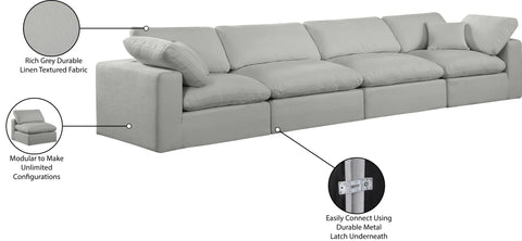 Farrah 158" Grey Linen Textured Fabric Upholstered Sofa, 4-Piece