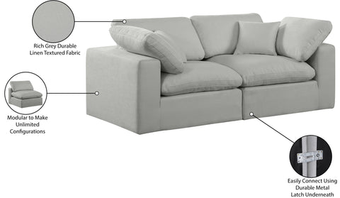 Farrah 80" Grey Linen Textured Fabric Upholstered Sofa, 2-Piece
