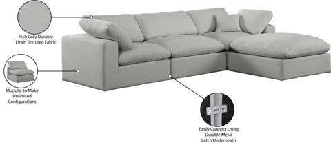 Farrah 119" Grey Linen Textured Fabric Upholstered Sectional, 4-Piece
