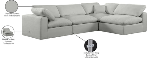 Farrah 119" Grey Linen Textured Fabric Upholstered Sectional, 4-Piece (Style 2)