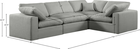 Farrah 119" Grey Linen Textured Fabric Upholstered Sectional, 4-Piece (Style 3)