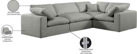 Farrah 119" Grey Linen Textured Fabric Upholstered Sectional, 4-Piece (Style 3)
