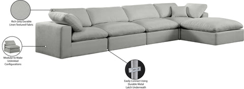 Farrah 158" Grey Linen Textured Fabric Upholstered Sectional, 5-Piece