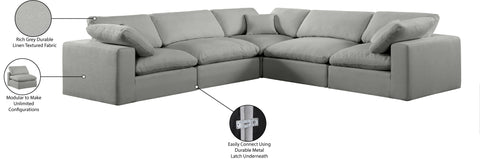 Farrah 119" Grey Linen Textured Fabric Upholstered Sectional, 5-Piece