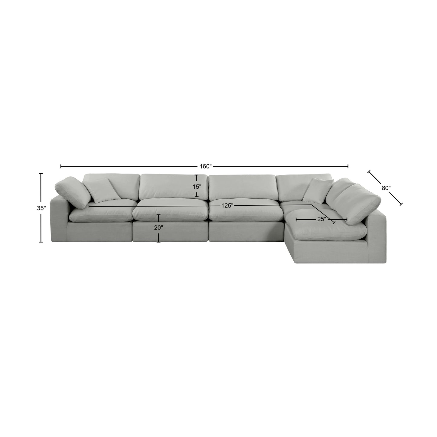 dolce grey linen textured fabric modular sectional sec5d