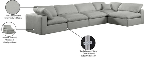 Farrah 158" Grey Linen Textured Fabric Upholstered Sectional, 5-Piece (Style 2)