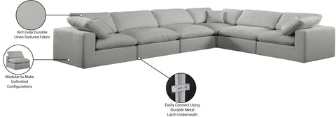Farrah 158" Grey Linen Textured Fabric Upholstered Sectional, 6-Piece