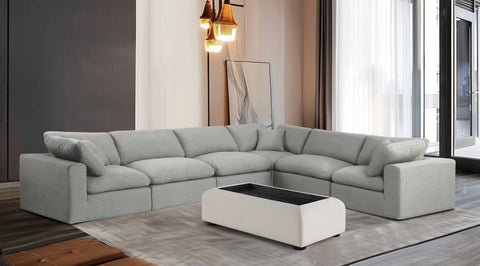 Farrah 158" Grey Linen Textured Fabric Upholstered Sectional, 6-Piece