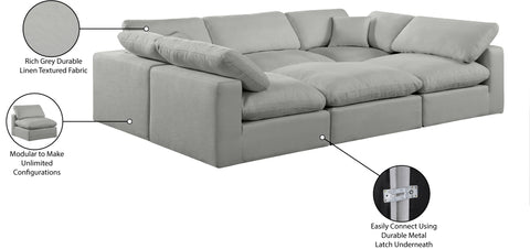 Farrah 119" Grey Linen Textured Fabric Upholstered Sectional, 6-Piece