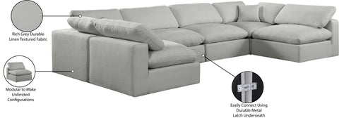 Farrah 158" Grey Linen Textured Fabric Upholstered Sectional, 6-Piece (Style 3)