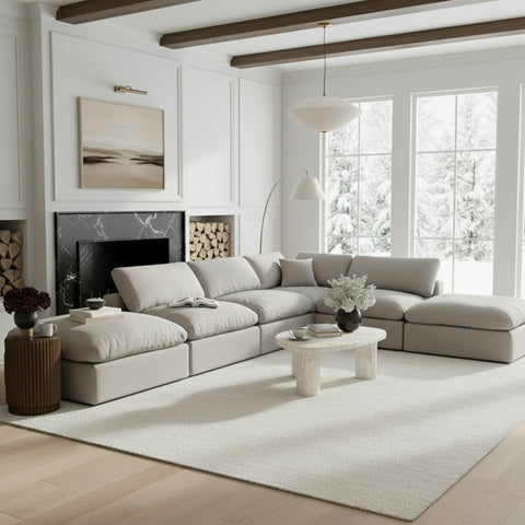 Farrah 157" Grey Linen Textured Fabric Upholstered Sectional, 6-Piece