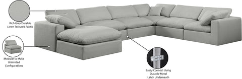 Farrah 158" Grey Linen Textured Fabric Upholstered Sectional, 7-Piece