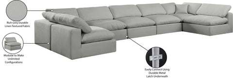 Farrah 197" Grey Linen Textured Fabric Upholstered Sectional, 7-Piece