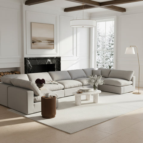 Farrah 197" Grey Linen Textured Fabric Upholstered Sectional, 7-Piece
