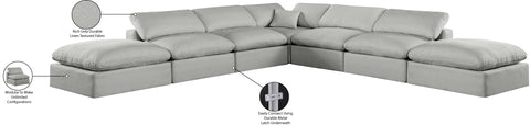 Farrah 157" Grey Linen Textured Fabric Upholstered Sectional, 7-Piece