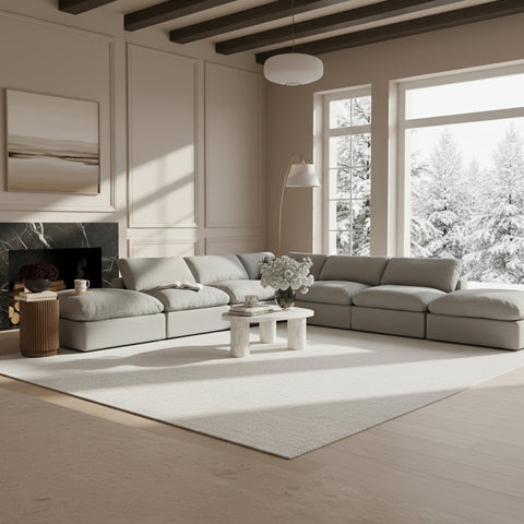 Farrah 157" Grey Linen Textured Fabric Upholstered Sectional, 7-Piece