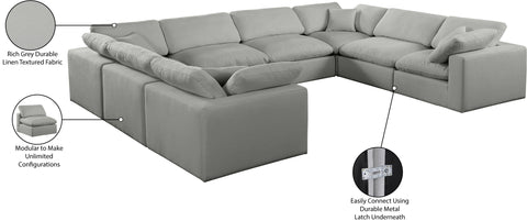 Farrah 158" Grey Linen Textured Fabric Upholstered Sectional, 8-Piece