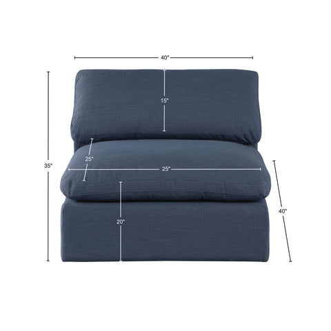 Dolce Navy Linen Textured Fabric Modular Armless Chair Armless