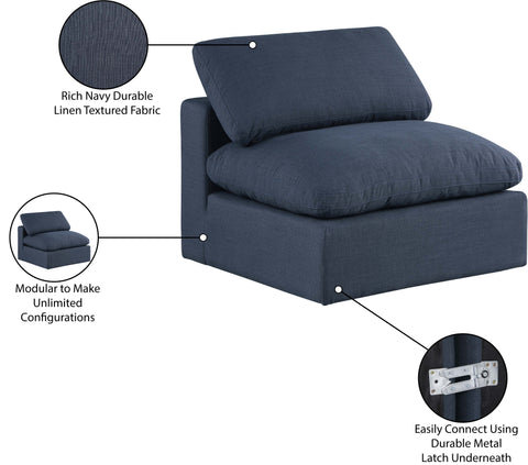 Farrah Navy Linen Textured Fabric Upholstered Armless Chair, 1 Piece