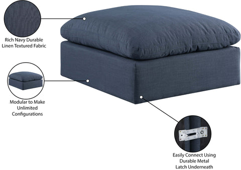 Farrah Navy Linen Textured Fabric Upholstered Ottoman, 1 Piece
