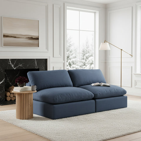 Farrah 117" Navy Linen Textured Fabric Upholstered Armless Sofa, 3-Piece